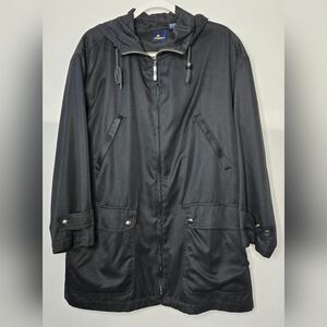 Women's Black Lizsport Raincoat w/ Hood Sz Medium Classic Timeless Normcore